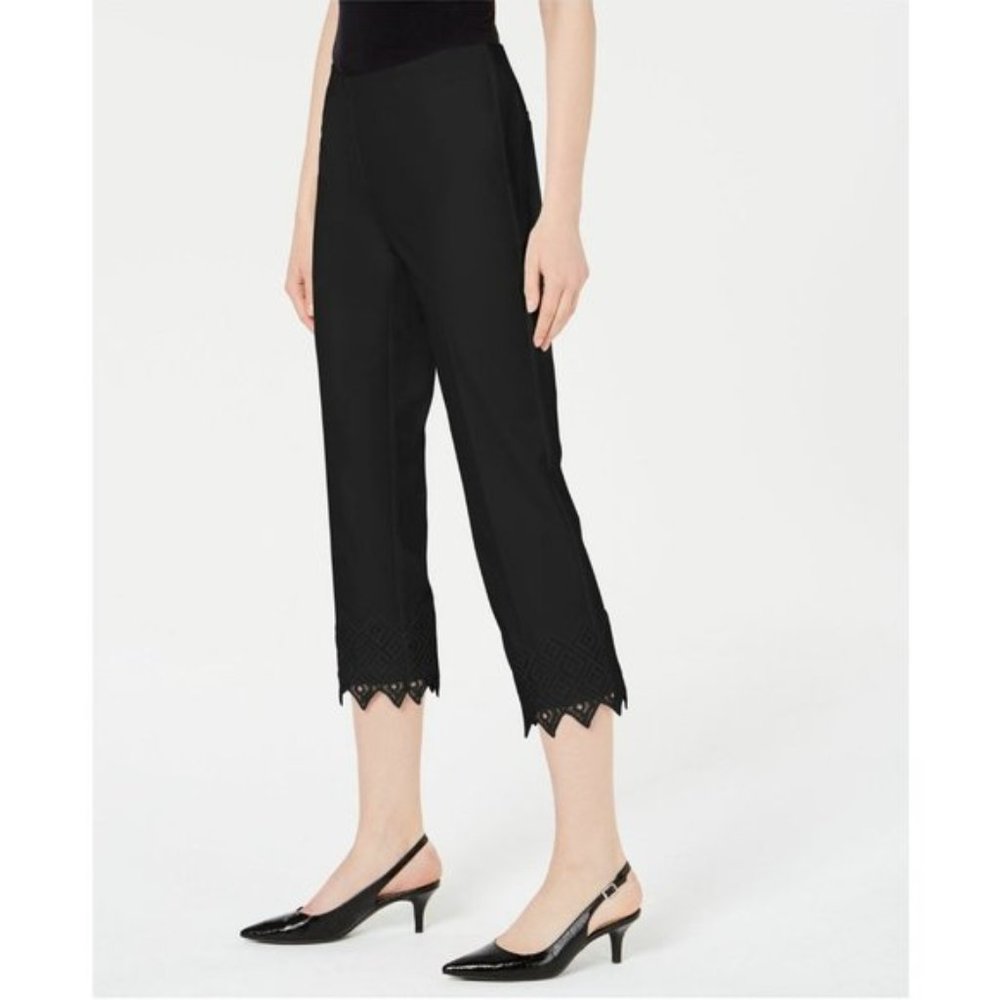 Alfani Womens Dress Pants Black Crochet Hem Cropped Stretch Size 14 - Picture 3 of 4